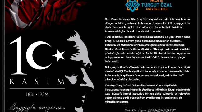 Rektör Karabulut'tan 10 Kasım Atatürk’ü Anma Günü Mesajı